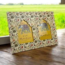 Shakti Exports World Traveler Double Photo Frame Tabletop Wood 4” x 6” New 