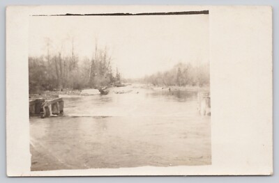 RPPC Unidentified Dam Along River Real Photo Postcard