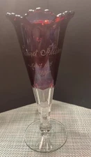 ANTIQUE 1903 RUBY RED FLASH GLASS SOUVENIR VASE ~ Excelsior Springs, MO