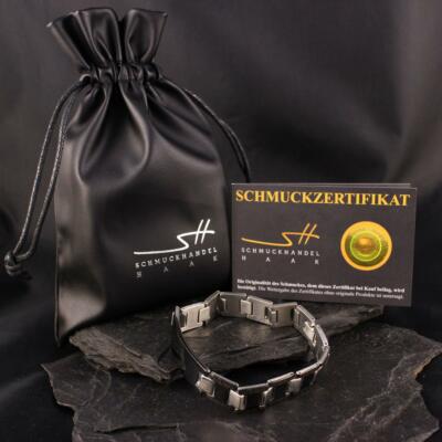 Edelstahl Armband Männer, Silber Schwarz, + Schmuckbeutel, Weihnachtsgeschenk
