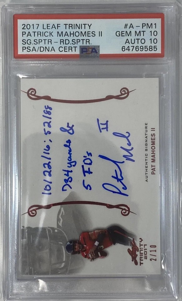Patrick Mahomes Auto Inscription 2017 Patrick Mahomes Red /10 RC AUTO INSCRIPTION PSA 10 Auto 10 Leaf ...