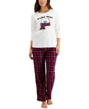 Family Pj's Women's Bear Plaid 2PC Pajama Set Sleepwear Size M