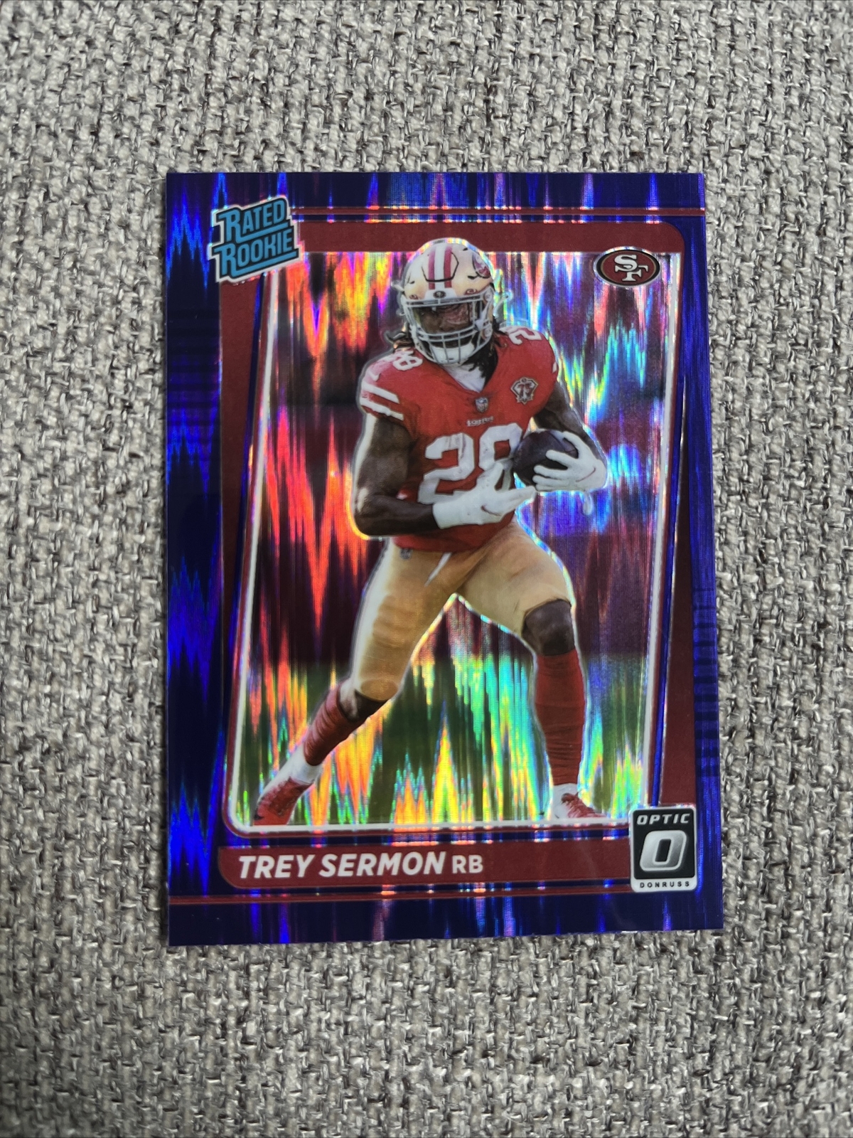 2021 Donruss Optic Trey Sermon Purple Shock Rated Rookie #224 San Francisco 49er