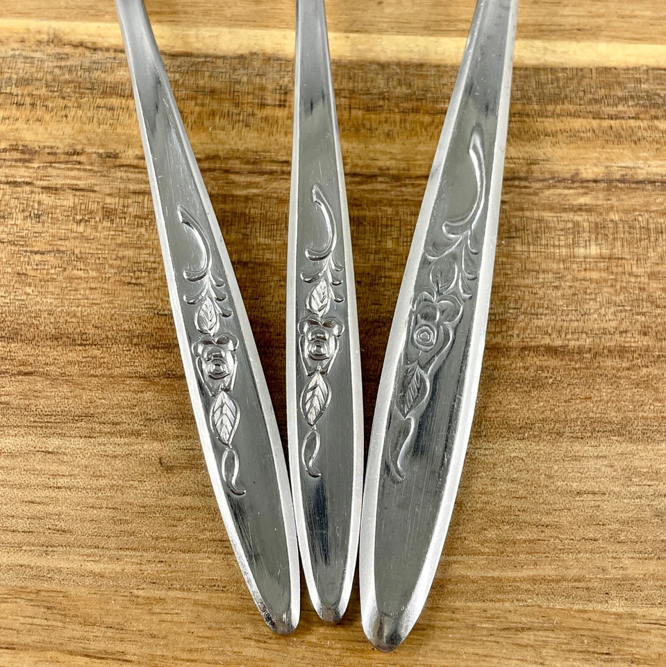 Regent Sheffield Rose Floral 3 piezas tenedor de cena cucharadita cubiertos de acero inoxidable Foto 2 de 4