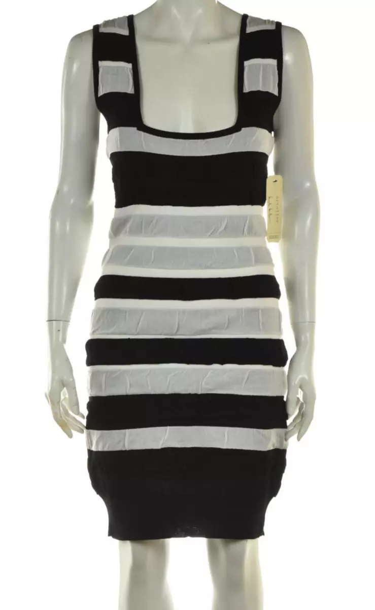 NEW Nicole Miller Artelier Womens Dress Size L Black White Bodycon Knee Length