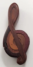 Vintage Wooden Puzzle Trinket Jewelry Box Music Note Shape Artisan Made