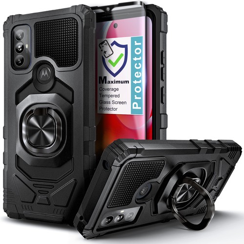 For Motorola Moto G Power 2022 Case Shockproof Ring Stand Cover + Tempered Glass - 第 10/31 張圖片