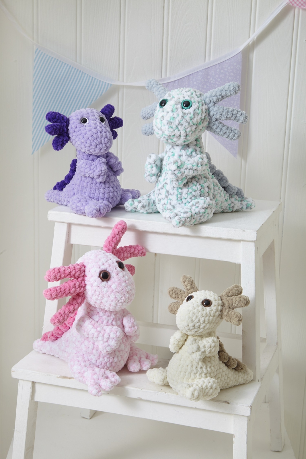 King Cole Yummy Chenille Chunky Crochet Pattern - 9197 Axolotls Toys - Image 6