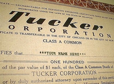 1948 Tucker'48 Stock Certif.w/ Your Name Repro AsOn Man Dream DVD Netflix & Hulu
