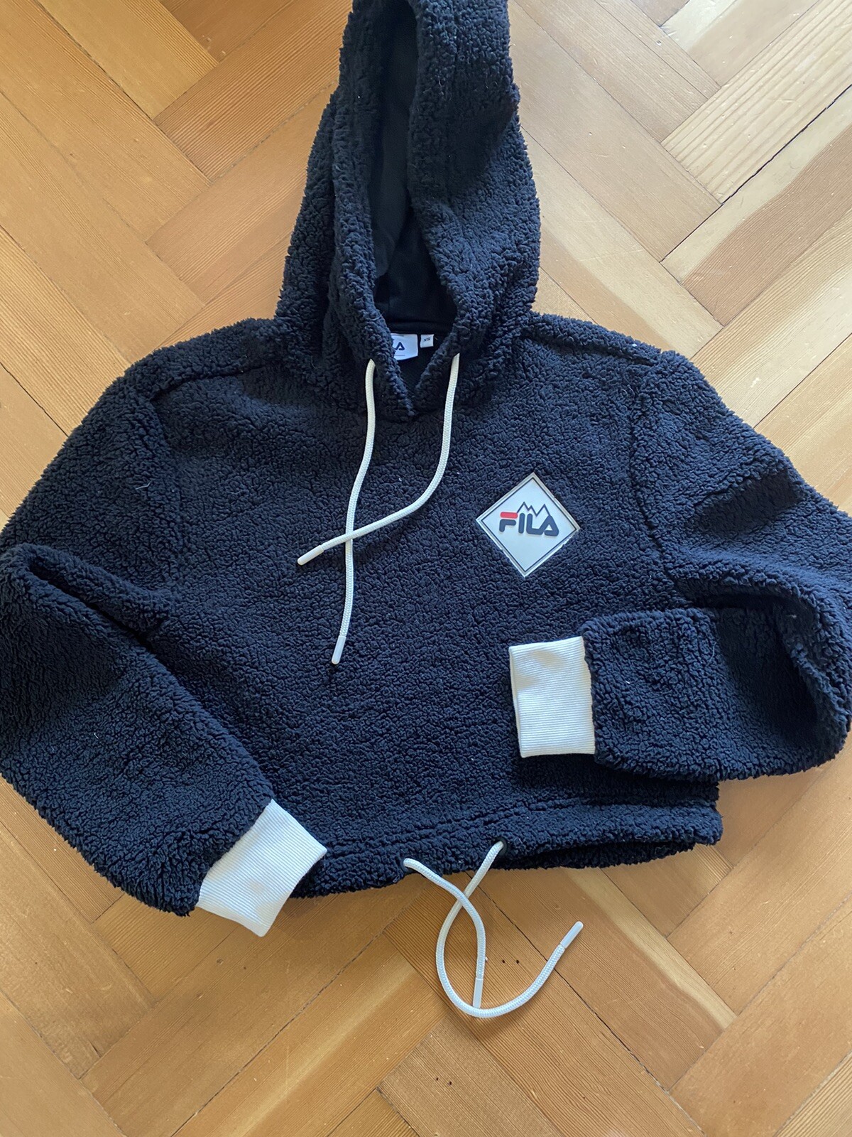 FILA Felpa con cappuccio da donna nera in pile taglia XS non indossata