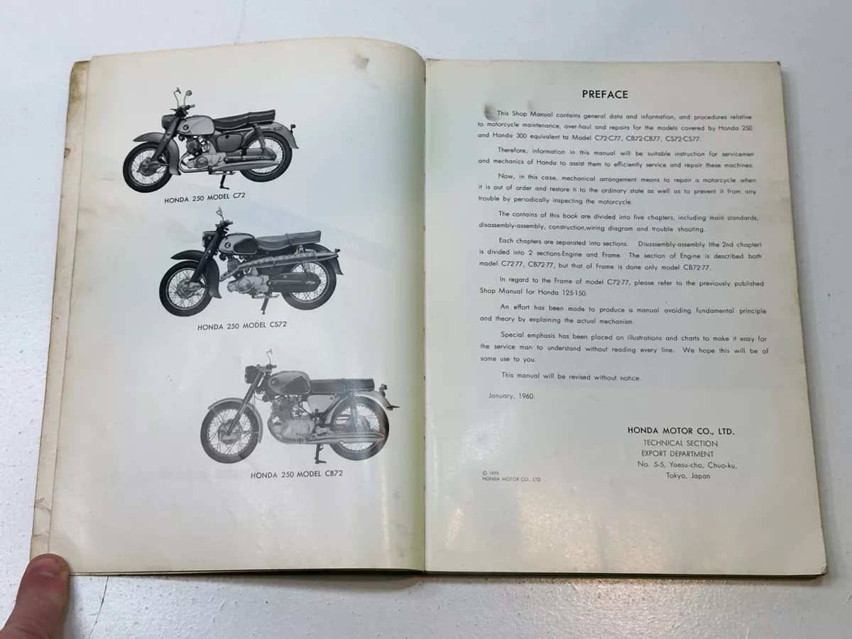 OEM Original Honda Service Repair Shop Manual C72 C77 CS72 CS77 CB72 CB77 Dream