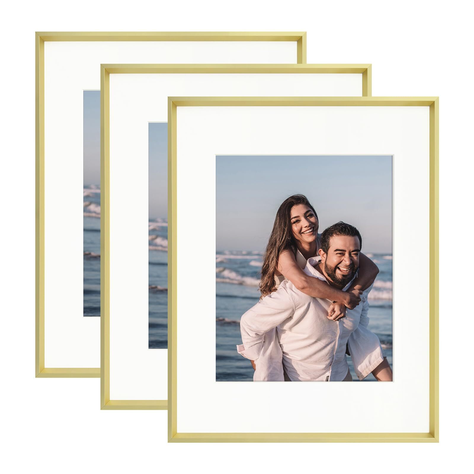 8x10 Picture Frames Set Of 3 Display 5x7 Photo With Mat Or 8x10 Print Without Ma-image