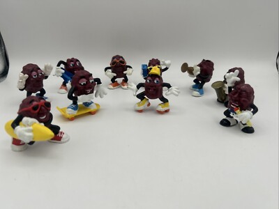 Lot of 10 different California Raisins Figures trumpet player surfer and other