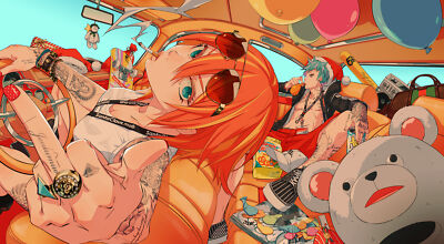 Anime girls glasses blue eyes redhead tattoo cigarettes playmat gaming mat