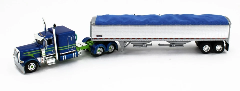 2023 DCP 1:64 *BLUE & GREEN* Peterbilt 389 63" Flattop w/WILSON GRAIN TRAILER - Image 2 of 4