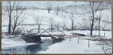 Winter Landscape WWII Vintage Hand done Watercolor Painting 