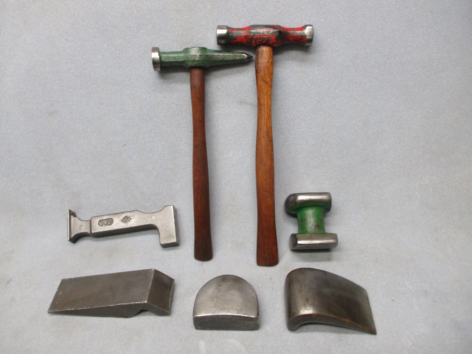 VINTAGE AUTO BODY HAMMERS & DOLLYS (7 PIECE SET) PLOMBPLVMBATS