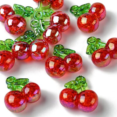 20x Acrylic Crackle Cherry Charms Pendants for DIY Jewelry Making Supplies