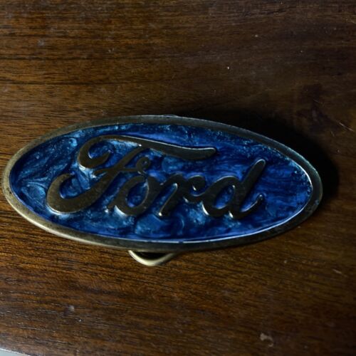 FORD Solid Brass Vintage Belt Buckle American Buckle Co Limited #d Enameled 1980 - Picture 1 of 5