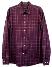 EDDIE BAUER Classic Fit Wrinkle Resistant Burgundy Button Plaid Shirt Men's - XL
