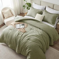 King Size Comforter Set -3 Piece Olive Green Soft Luxurious Cation Dyed Bedding