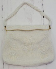 Vintage Faux Pearl Seed Bead Handbag Magnetic Closure Japan Frame Purse