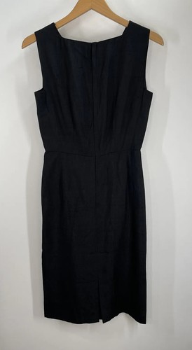 VTG 60s Little Black Dress Pencil Wiggle Square Side Arm Hole Pockets 38" Chest - Picture 3 of 13
