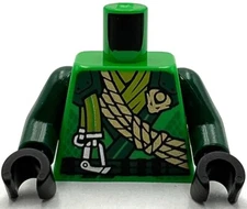 Lego New Minifigure Bright Green Torso Tunic w/ Dark Green Shoulder Rope Part