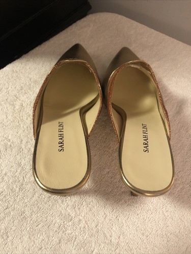 Sarah Flint Irina Bright Gold Nappa Leather Heeled Mule Size 39/ 8M NIB - Picture 6 of 11