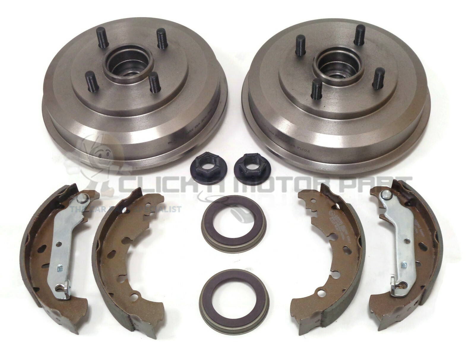 FORD FIESTA MK6 0207 REAR 2 BRAKE DRUMS SHOES FITTED WHEEL BEARINGS