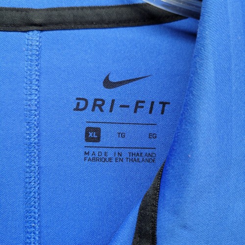 Nike Dri-Fit Men's Sz XL Royal Blue 2 Button Collar Golf Shirt Black Nike Logo - Picture 5 of 8