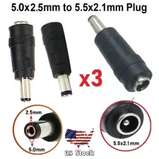 x3 Copper DC Power Connector 5.5mmx2.1mm Female to 5.0mmx2.5mm Male Adapter (D)