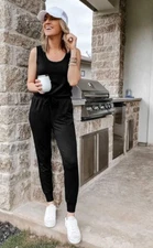 PRETTYGARDEN Women's Two Piece Outfit Sleeveless Crewneck Top Black Size S