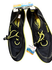 NWT SPEEDO Water Shoes Black & Neon Yellow Elastic Lace Sz Lg Y (5) Unisex