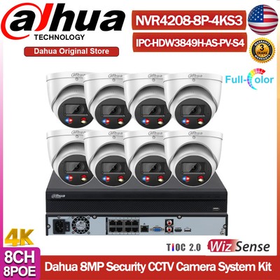Dahua 4K 8ch 8POE CCTV System 8MP TiOC 2.0 AI Camera Full Color Dual Light Lot