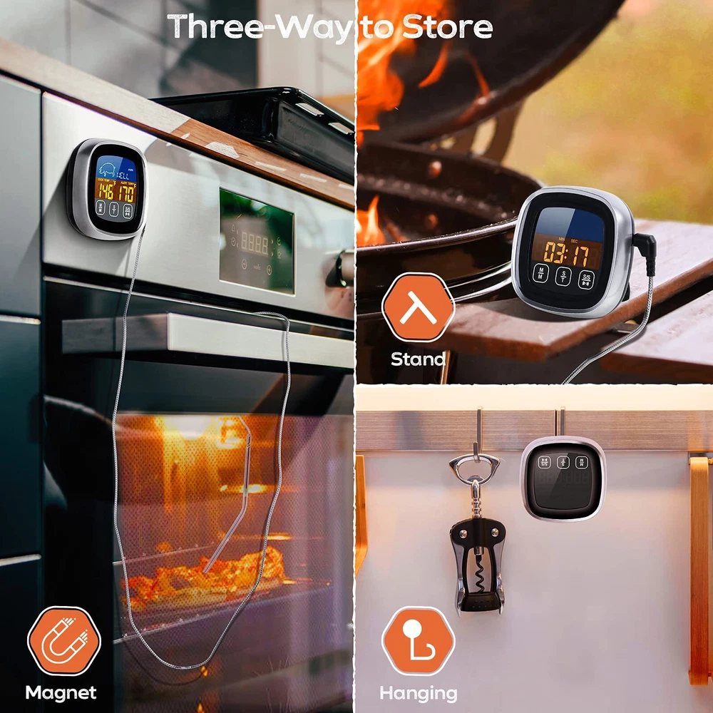 Meat Thermometer, with Long Probe, Digital Meat Thermometer with Large Touchs...