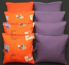 8 CORNHOLE BEANBAGS made w CLEMSON University Tigers Fabric ACA Reg Bags
