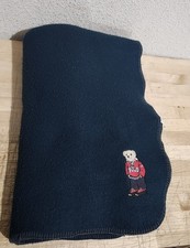 VINTAGE RALPH LAUREN POLO GREEN FLEECE TEDDY BEAR BLANKET 50"x68" MADE IN USA