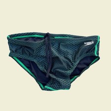 Speedo Men green black print swim brief bikini Swimwear size 34 36