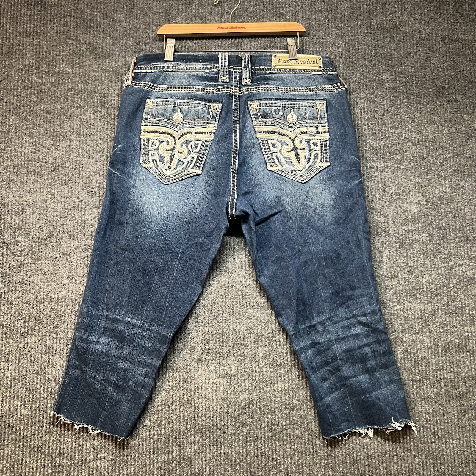 Rock Revival Anzelie Cropped Capri Jeans Womens 30 Embellished Easy Skinny Blue