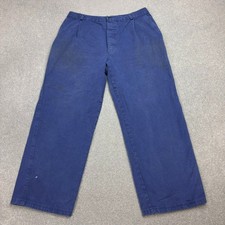 VINTAGE French Trousers Adult 34x26 Blue Workwear Chore Canvas Utility Mens