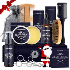 Beard Mustache Grooming Kit for Men Oil Balm Wash Brush Scissors