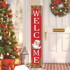 Christmas Wooden Porch Sign 47" Santa Claus Large Welcome for Red