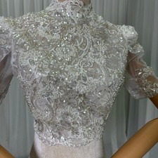 Bolero Topper Short Sleeves Jacket for Bride Appliques Beads Wedding Dress