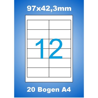 240 weiße Etiketten Format 97x42,3 mm 20 A4 Blätter Aufkleber 97x42 Luma Label