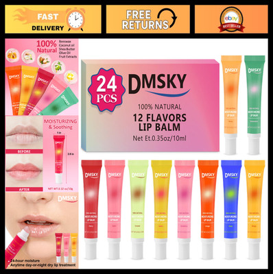 24 Pack Lip Gloss Set - Clear, Non-Sticky, Assorted 12 Flavors, Bulk Buy