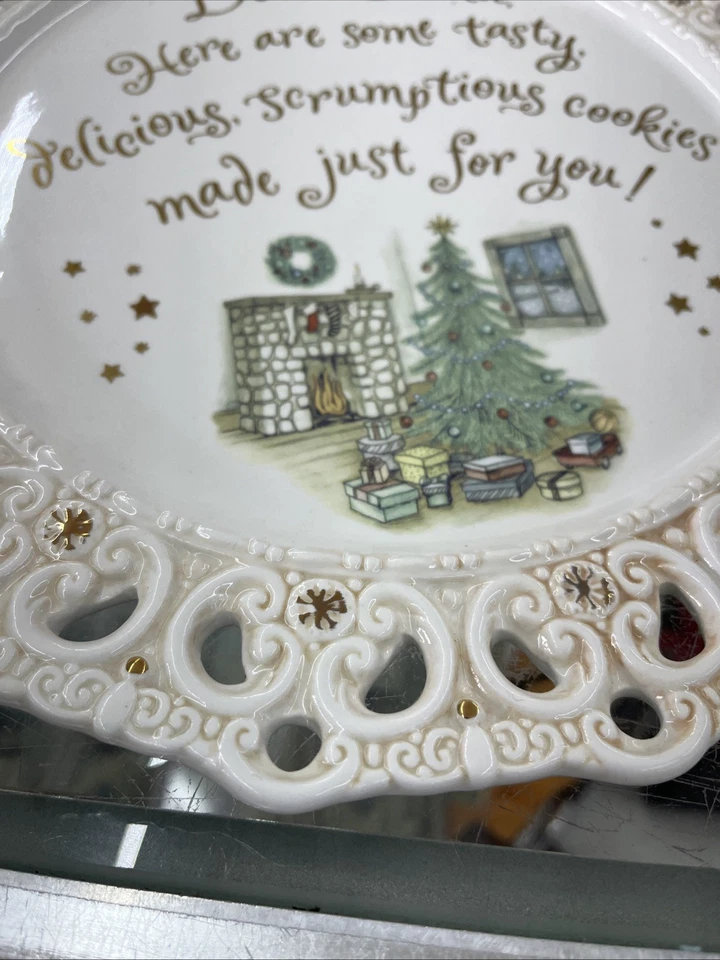 Grasslands Road Christmas Cookie Plate Gold Trim Ornate Dear Santa - Image 2 of 4