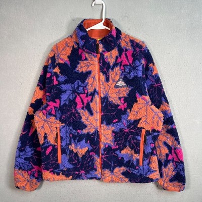 Dime Fleece Jacket Size Medium Leaf Print Orange & Purple Full Zip Mens