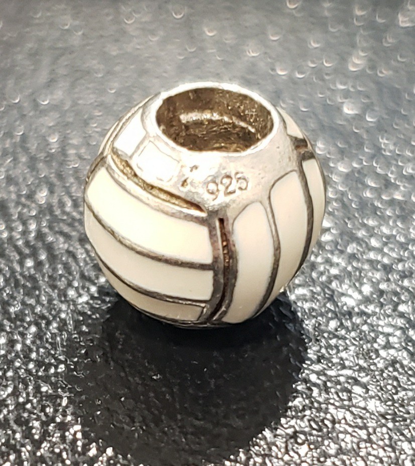 Pandora Authentic 925 Sterling Silver White Striped Ball Charm