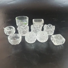 Open Salt Lot Various Cut Glass & Crystal 2 glass spoons 10 salts